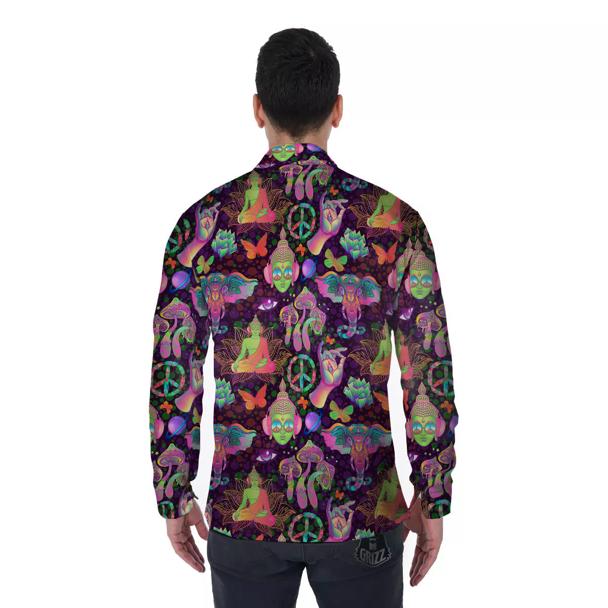 Psychedelic Trippy Drug Cartoon Print Pattern Men's Long Sleeve Shirts-grizzshop