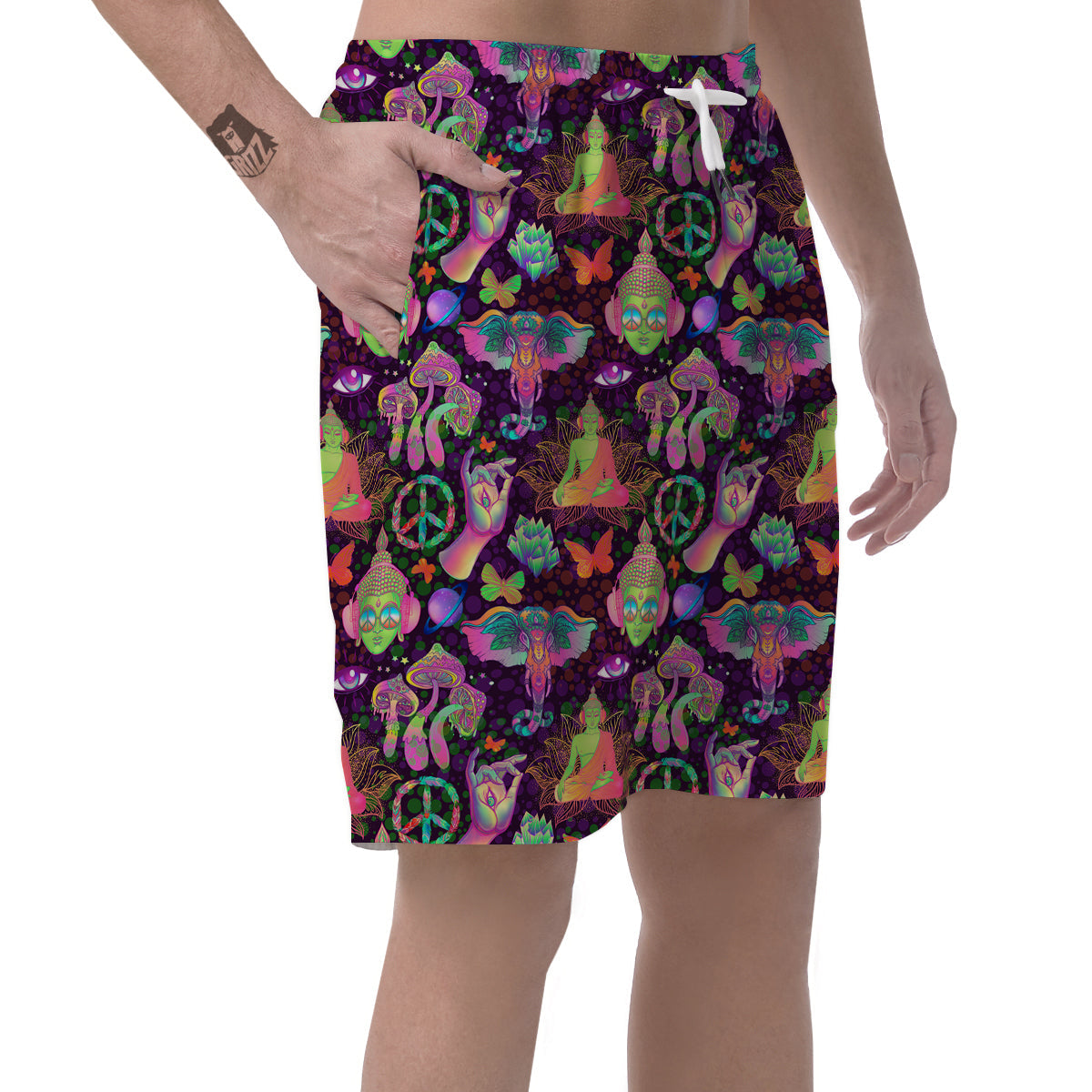 Psychedelic Trippy Drug Cartoon Print Pattern Men's Shorts-grizzshop