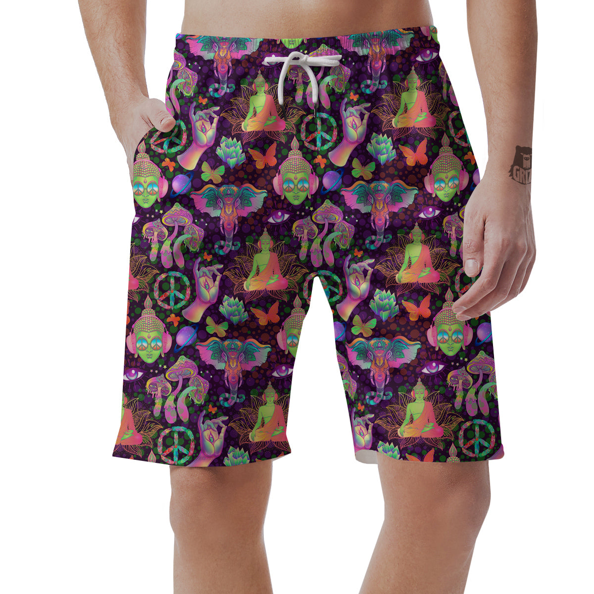 Psychedelic Trippy Drug Cartoon Print Pattern Men's Shorts-grizzshop