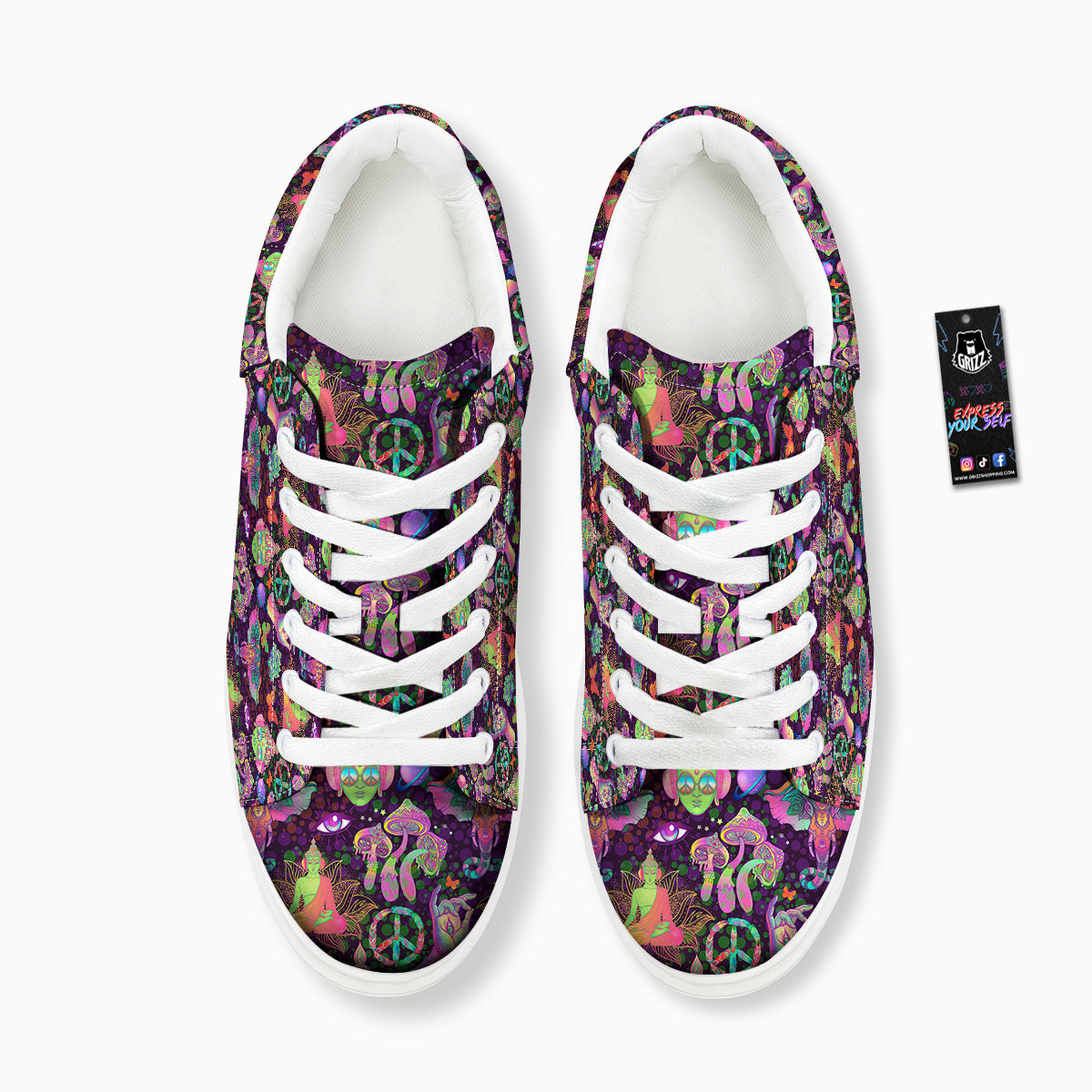 Psychedelic Trippy Drug Cartoon Print Pattern Platform Shoes-grizzshop