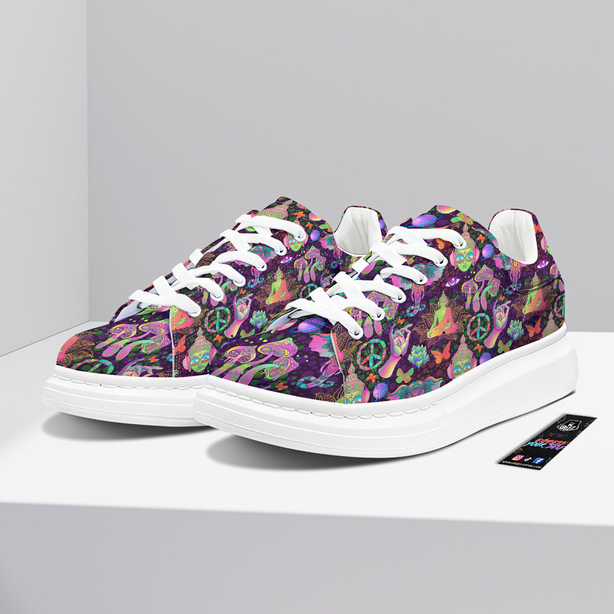 Psychedelic Trippy Drug Cartoon Print Pattern Platform Shoes-grizzshop