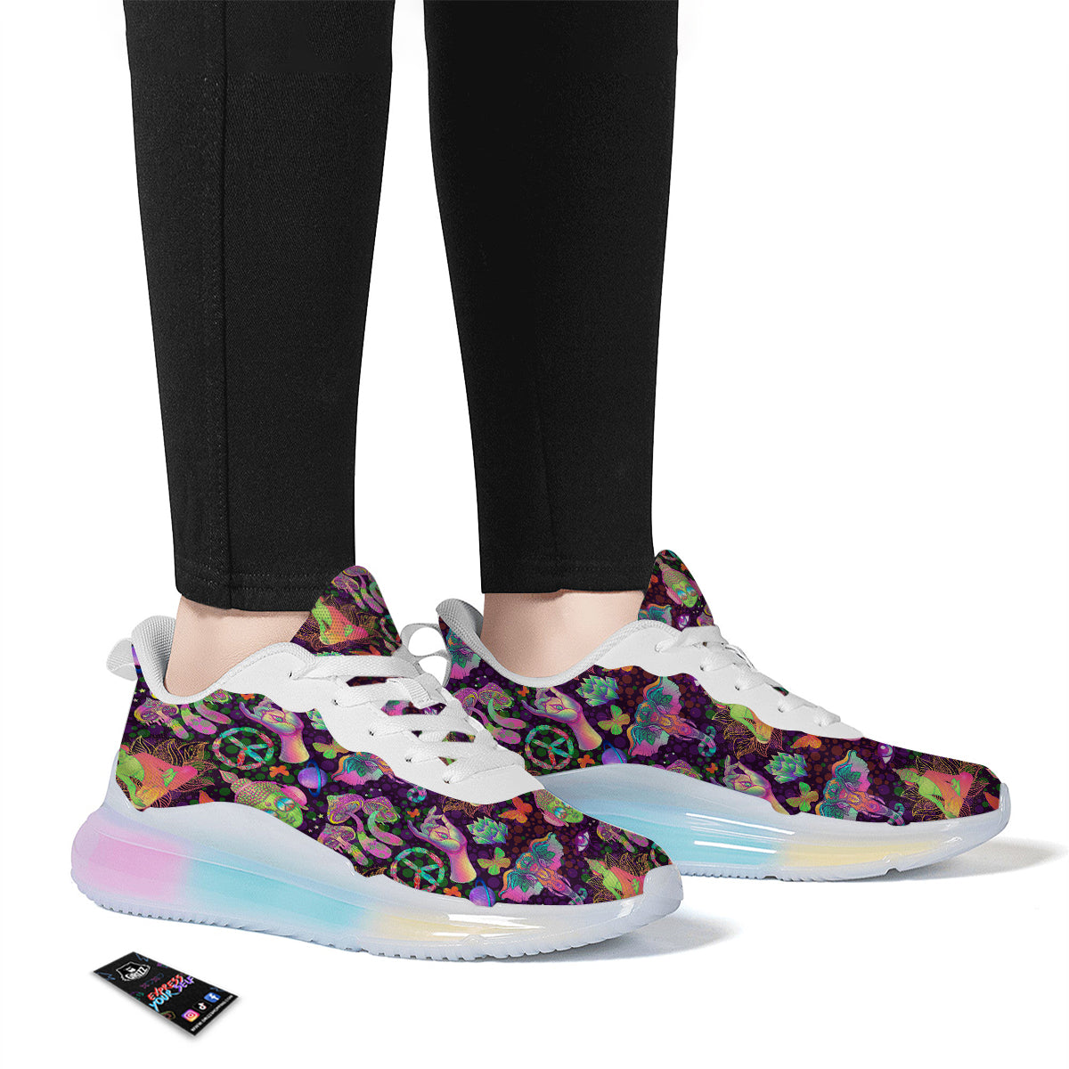 Psychedelic Trippy Drug Cartoon Print Pattern Running Sneakers-grizzshop