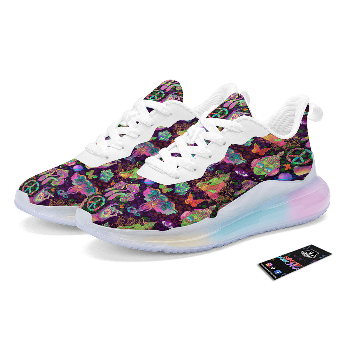 Psychedelic Trippy Drug Cartoon Print Pattern Running Sneakers-grizzshop