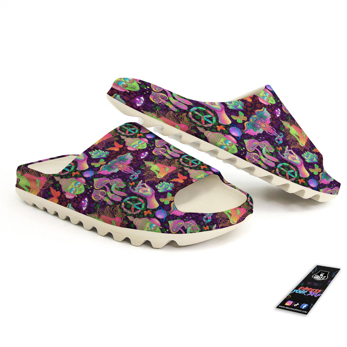 Psychedelic Trippy Drug Cartoon Print Pattern Sandals-grizzshop
