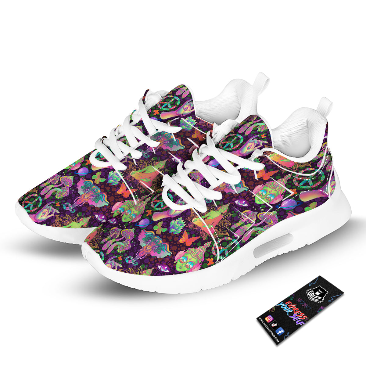 Psychedelic Trippy Drug Cartoon Print Pattern Tennis Shoes-grizzshop