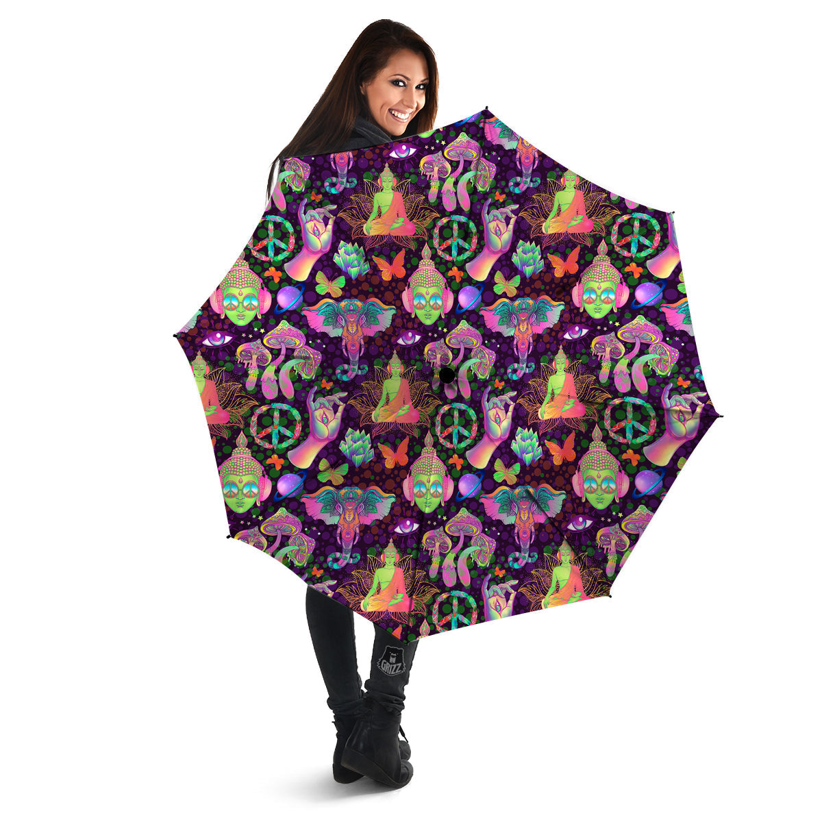 Psychedelic Trippy Drug Cartoon Print Pattern Umbrella-grizzshop