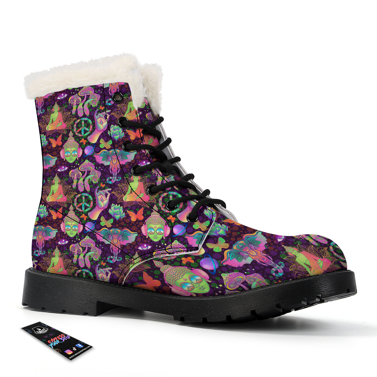 Psychedelic Trippy Drug Cartoon Print Pattern Winter Boots-grizzshop