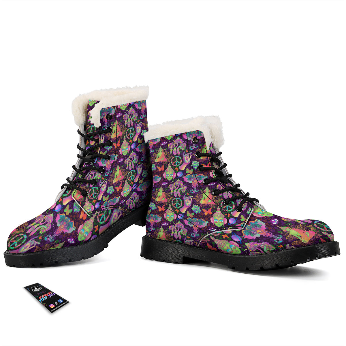 Psychedelic Trippy Drug Cartoon Print Pattern Winter Boots-grizzshop