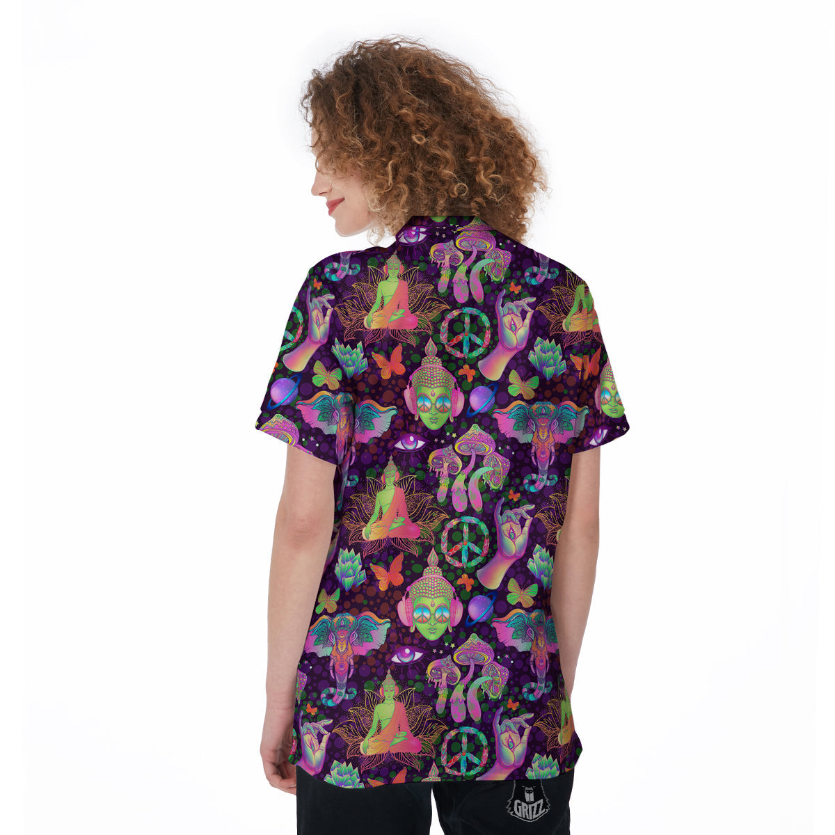 Psychedelic Trippy Drug Cartoon Print Pattern Women's Golf Shirts-grizzshop