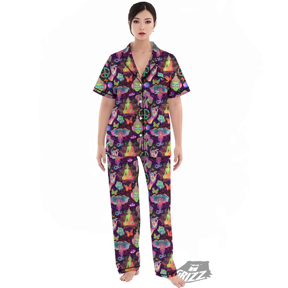 Psychedelic Trippy Drug Cartoon Print Pattern Women's Pajamas Set-grizzshop