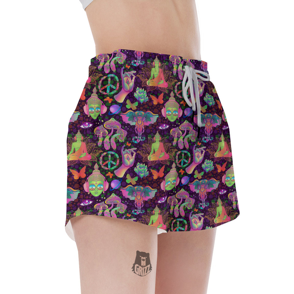 Psychedelic Trippy Drug Cartoon Print Pattern Women's Shorts-grizzshop
