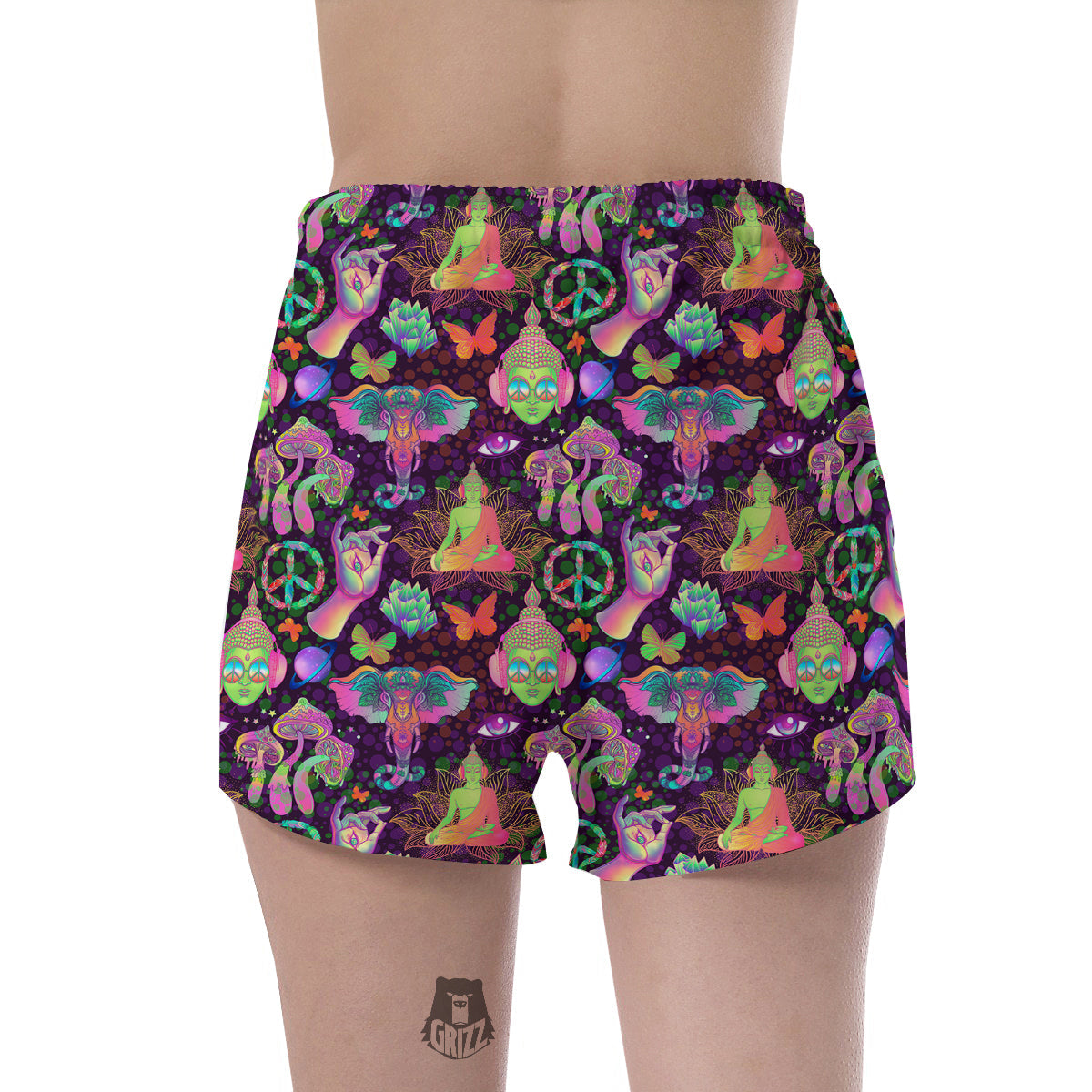 Psychedelic Trippy Drug Cartoon Print Pattern Women's Shorts-grizzshop