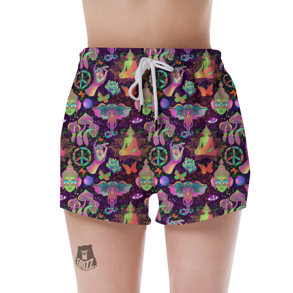 Psychedelic Trippy Drug Cartoon Print Pattern Women's Shorts-grizzshop