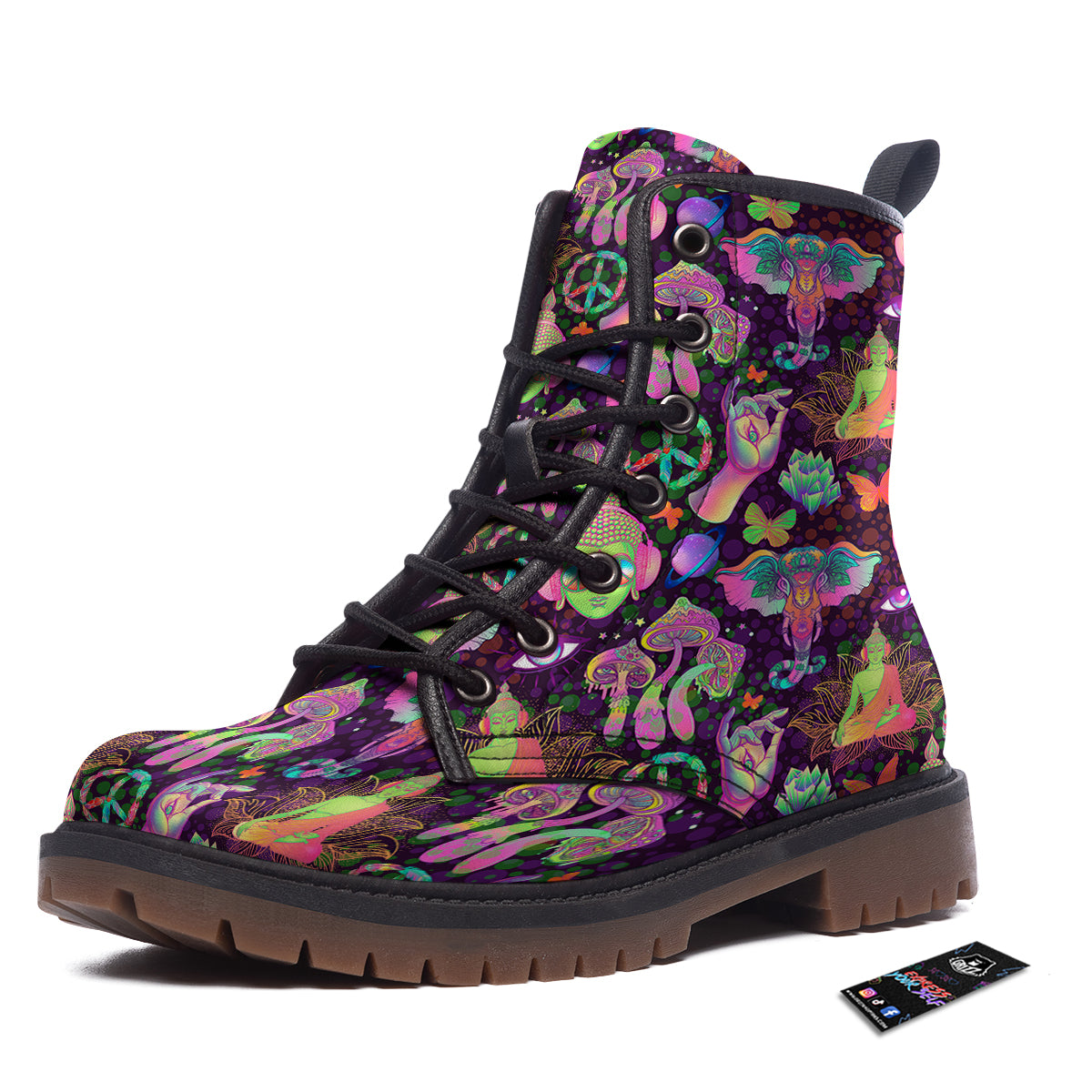 Psychedelic Trippy Drug Cartoon Print Pattern Work Boots-grizzshop