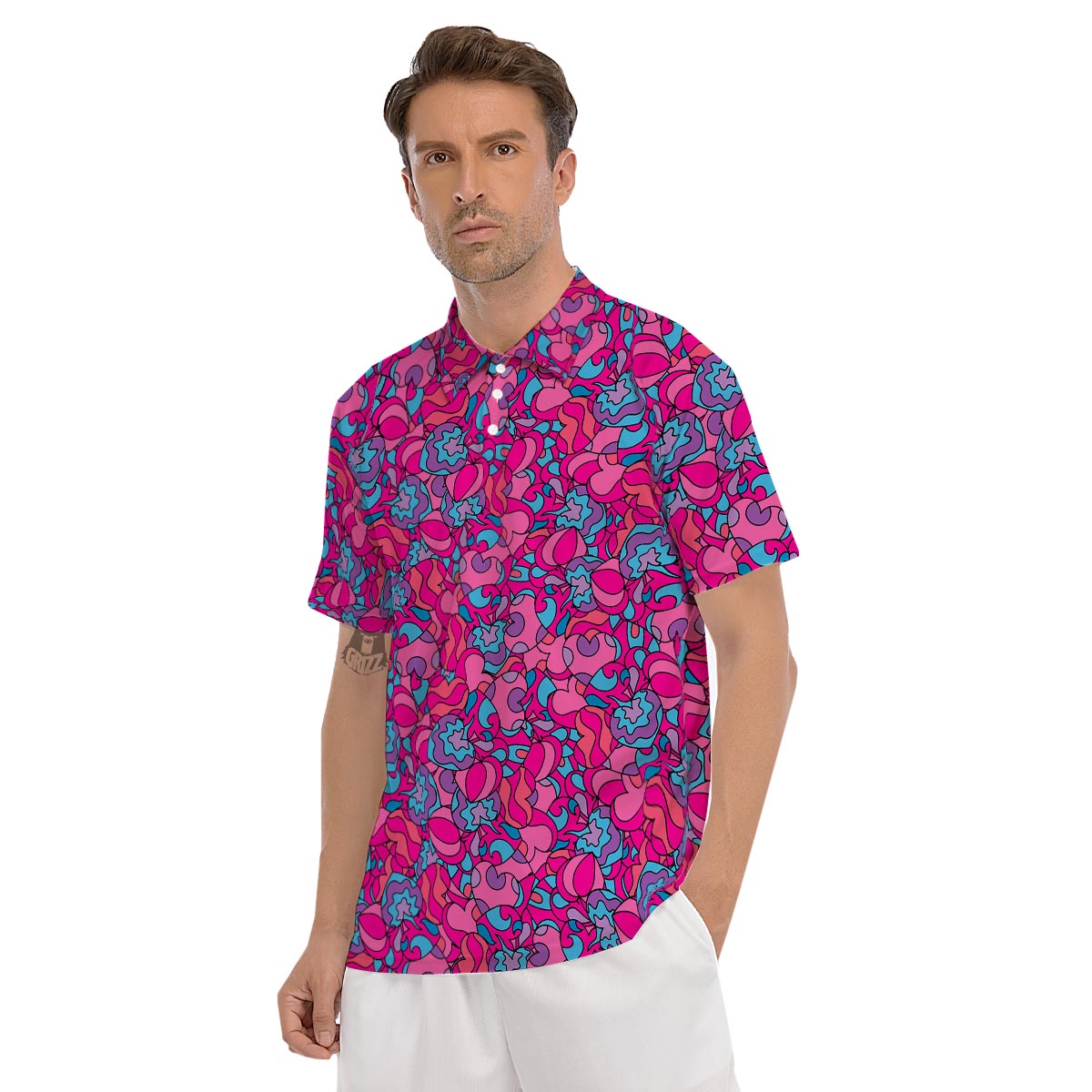 Psychedelic Trippy Hippie Heart Men's Golf Shirts-grizzshop