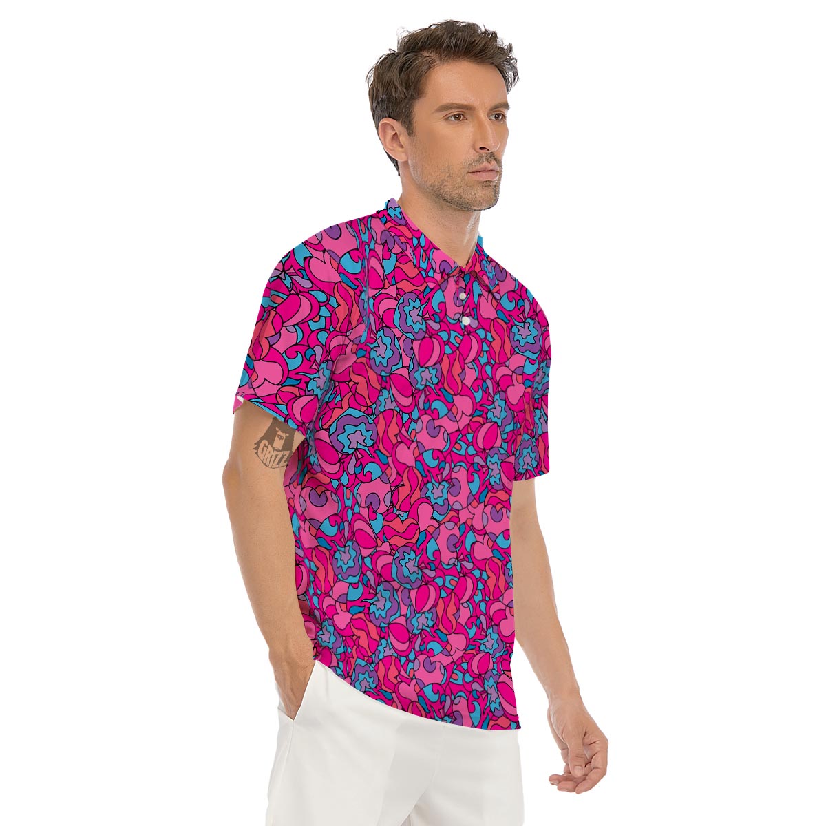 Psychedelic Trippy Hippie Heart Men's Golf Shirts-grizzshop