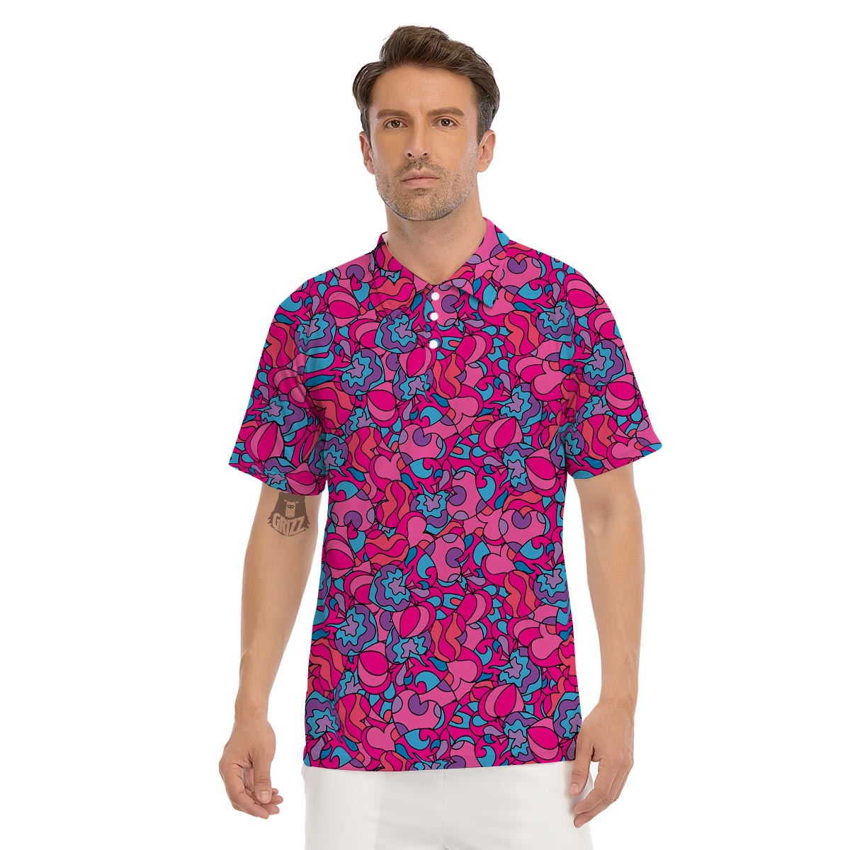 Psychedelic Trippy Hippie Heart Men's Golf Shirts-grizzshop