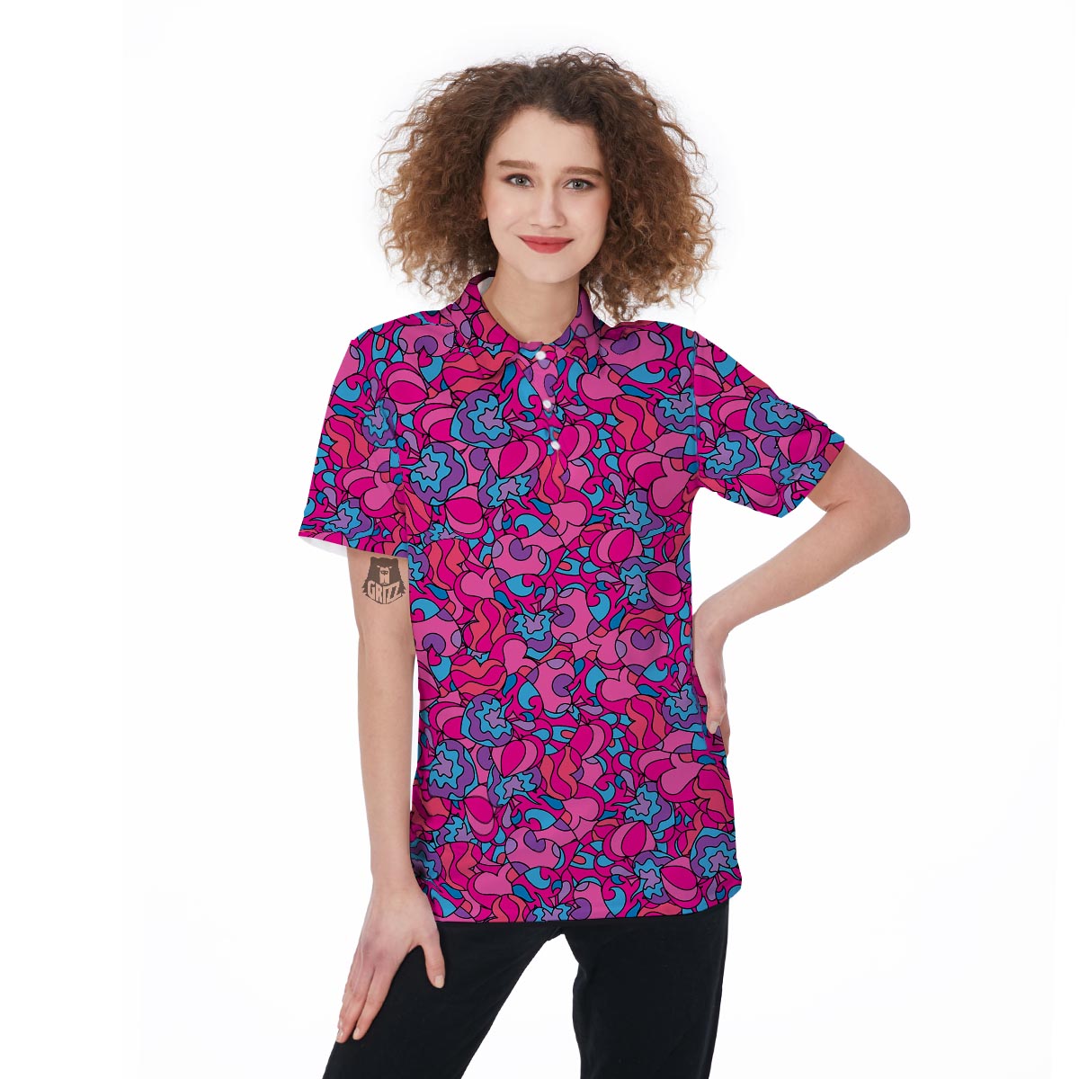 Psychedelic Trippy Hippie Heart Women's Golf Shirts-grizzshop