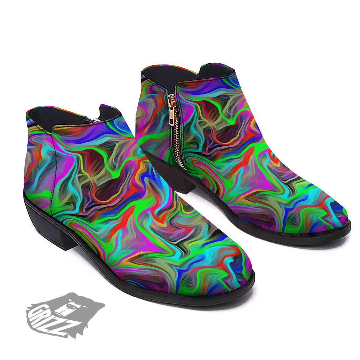 Psychedelic Trippy Neon Green Print Ankle Boots-grizzshop