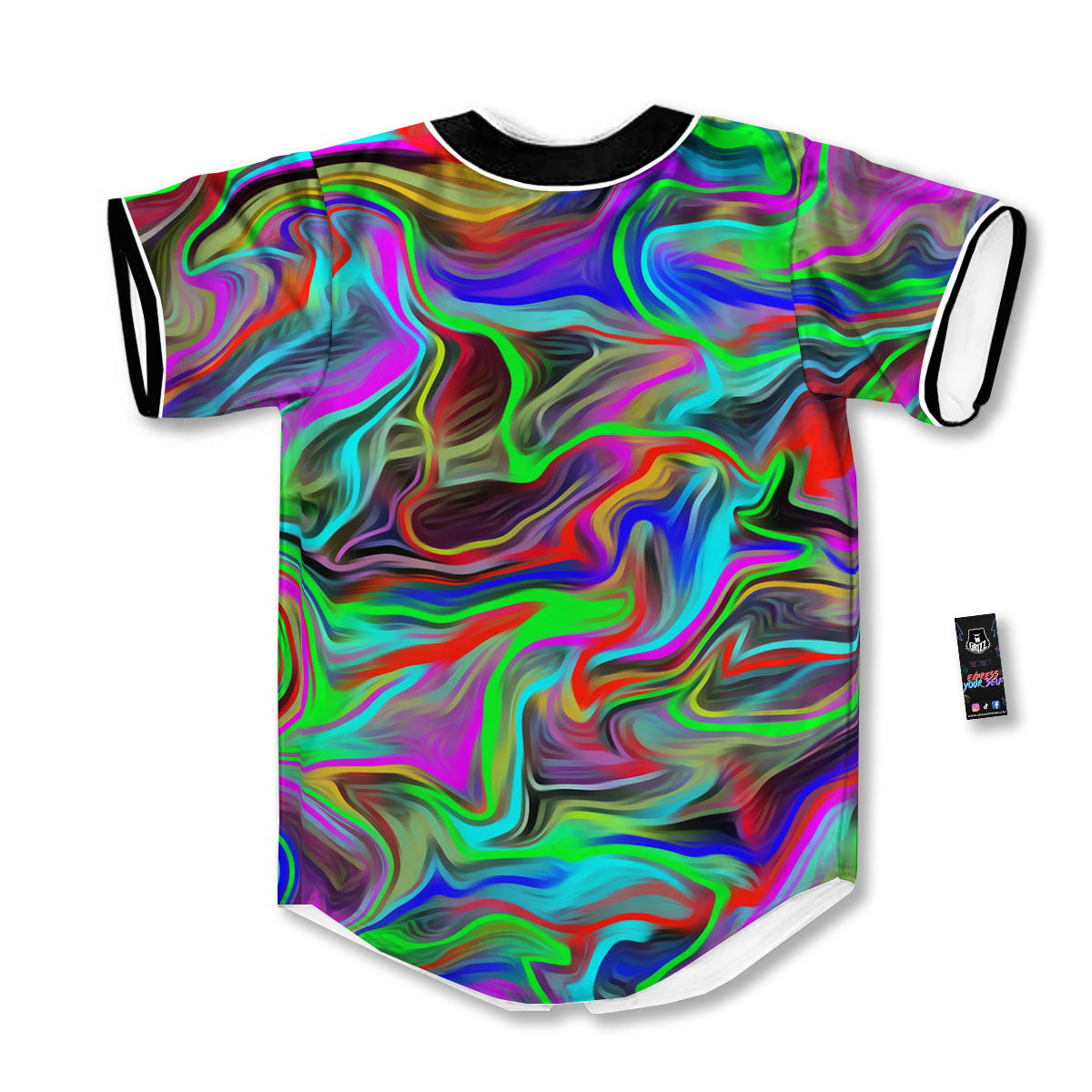Psychedelic Trippy Neon Green Print Baseball Jersey-grizzshop
