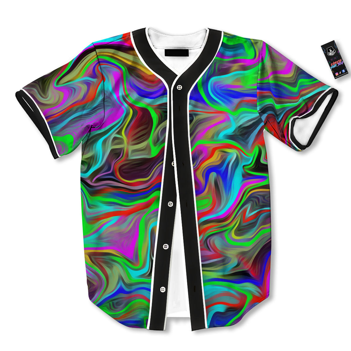 Psychedelic Trippy Neon Green Print Baseball Jersey-grizzshop