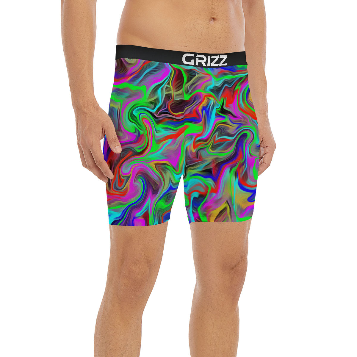 Psychedelic Trippy Neon Green Print Boxer Briefs-grizzshop
