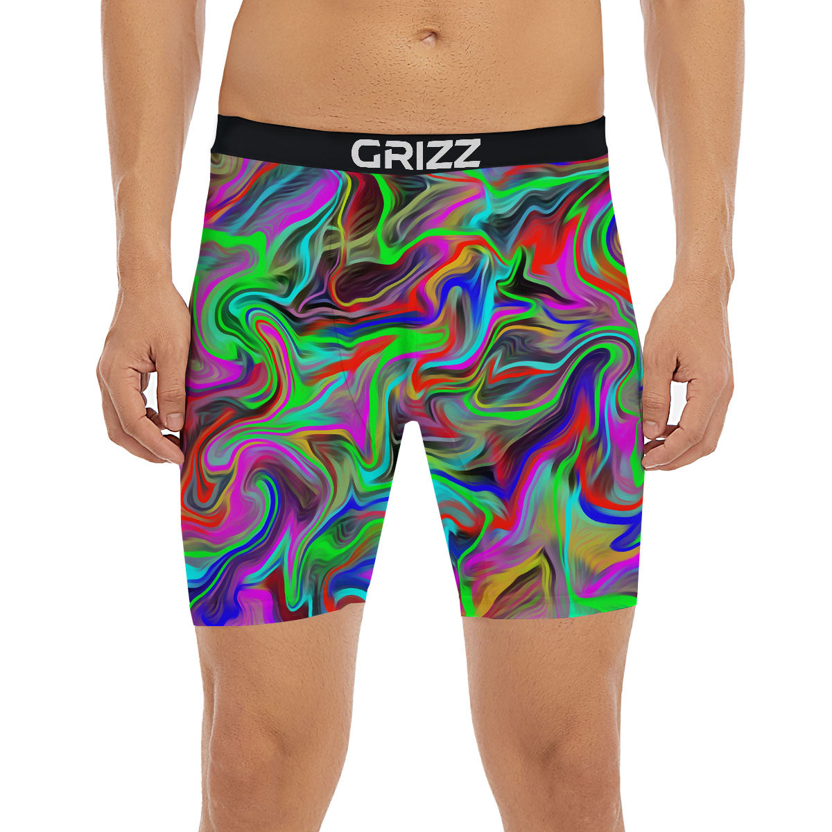 Psychedelic Trippy Neon Green Print Boxer Briefs-grizzshop