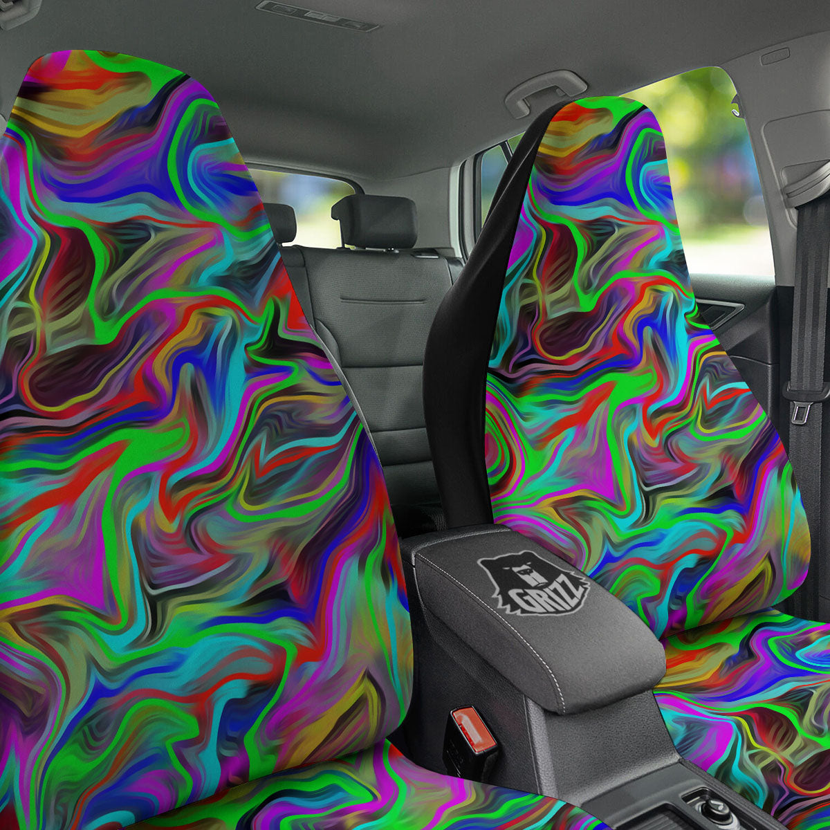 Psychedelic Trippy Neon Green Print Car Seat Covers-grizzshop