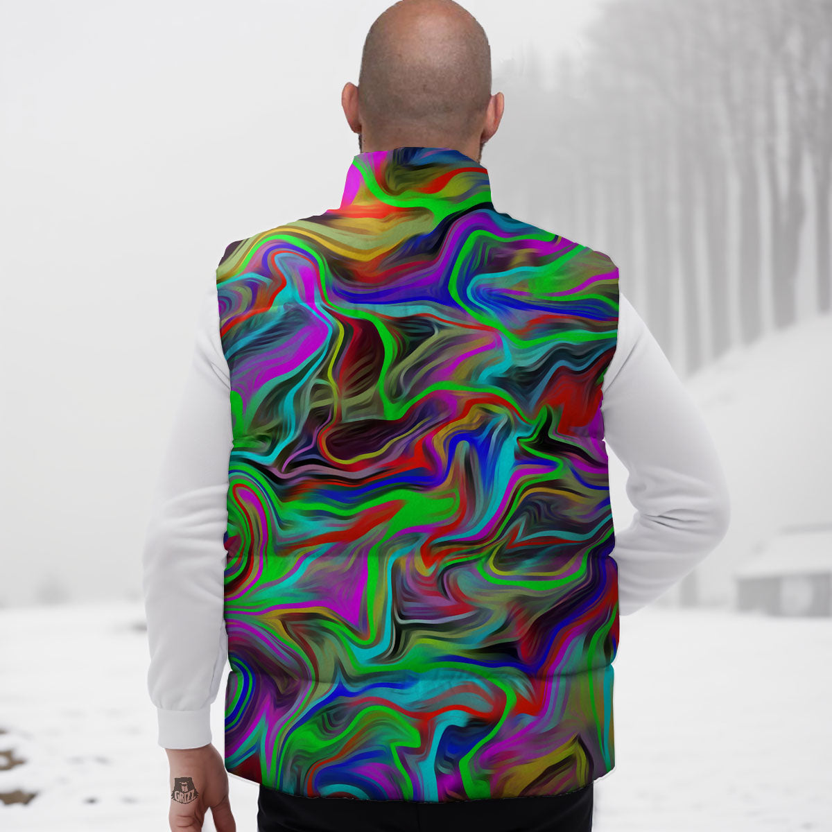 Psychedelic Trippy Neon Green Print Down Vest