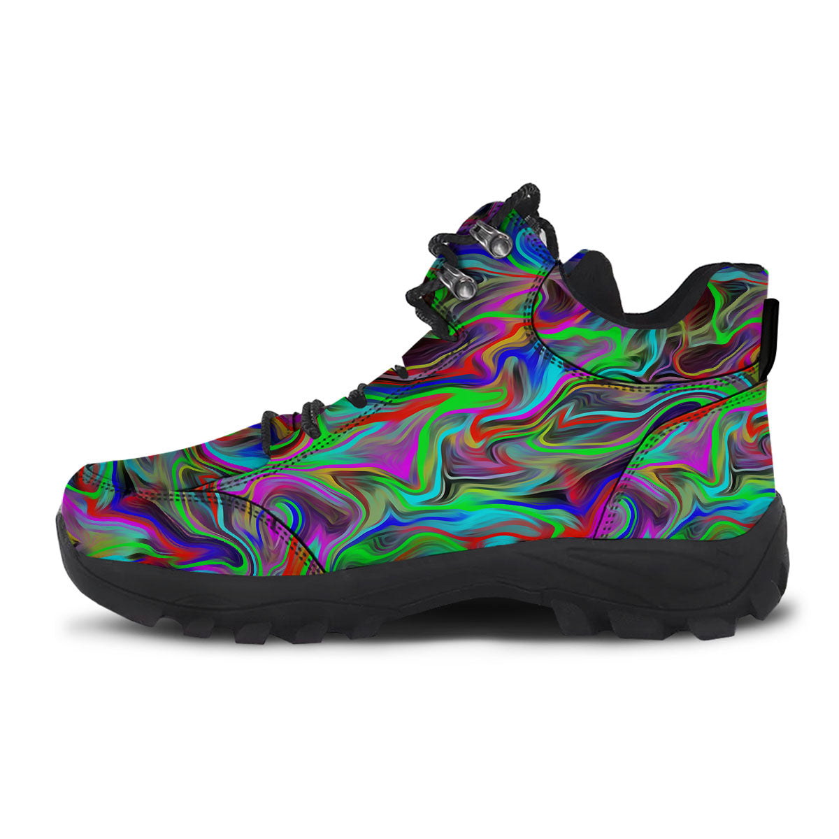 Psychedelic Trippy Neon Green Print Hiking Shoes-grizzshop