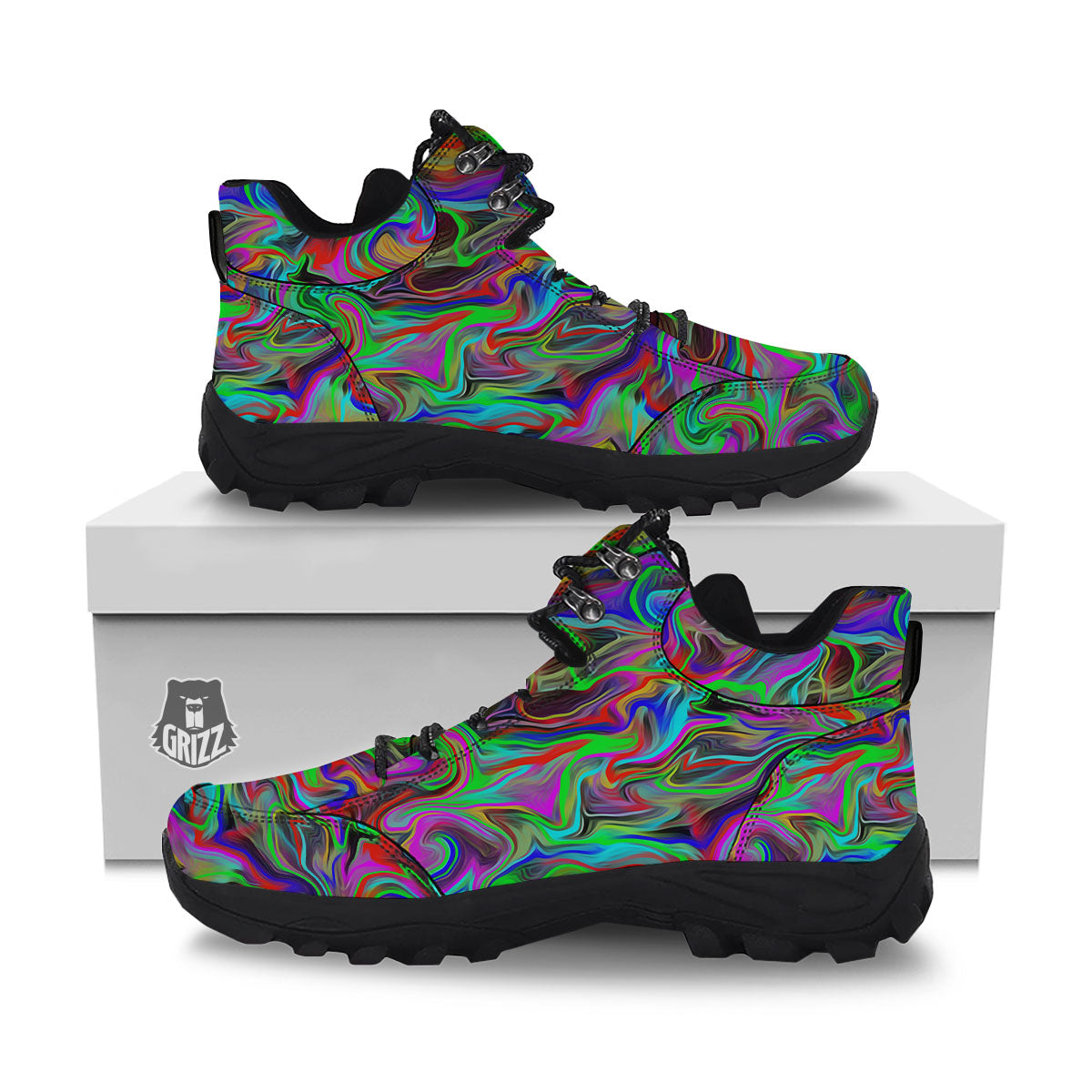 Psychedelic Trippy Neon Green Print Hiking Shoes-grizzshop