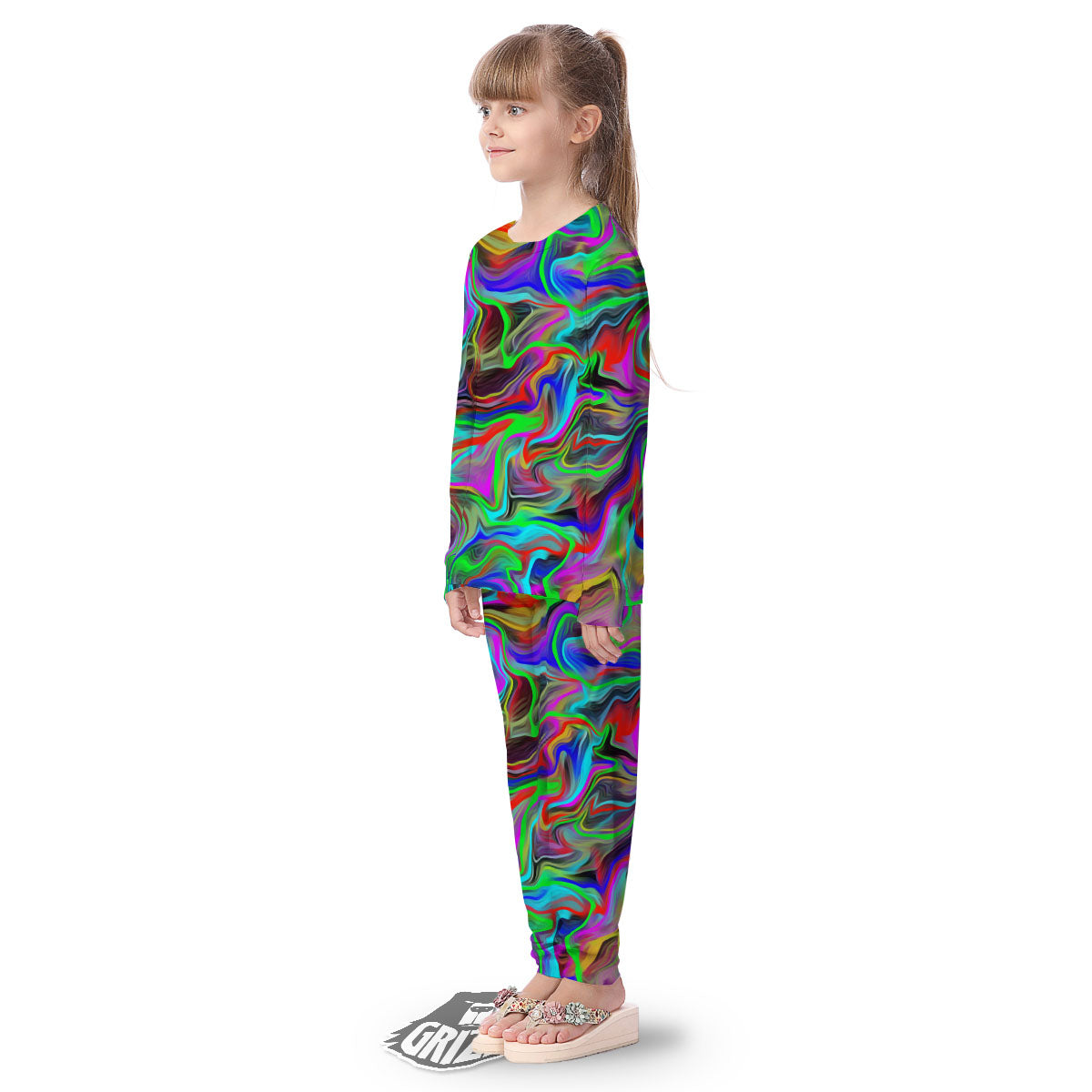Psychedelic Trippy Neon Green Print Kid's Pajamas-grizzshop