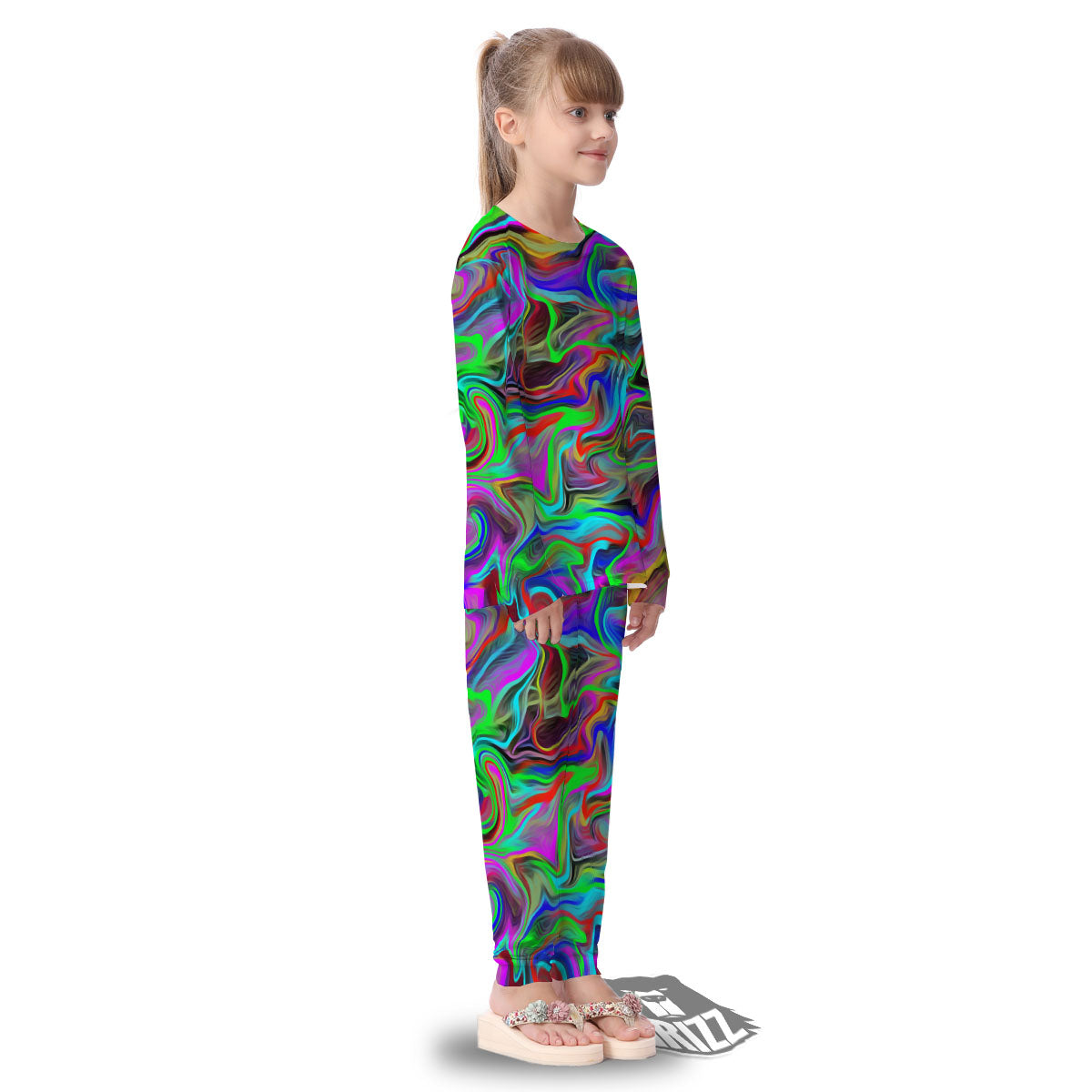 Psychedelic Trippy Neon Green Print Kid's Pajamas-grizzshop