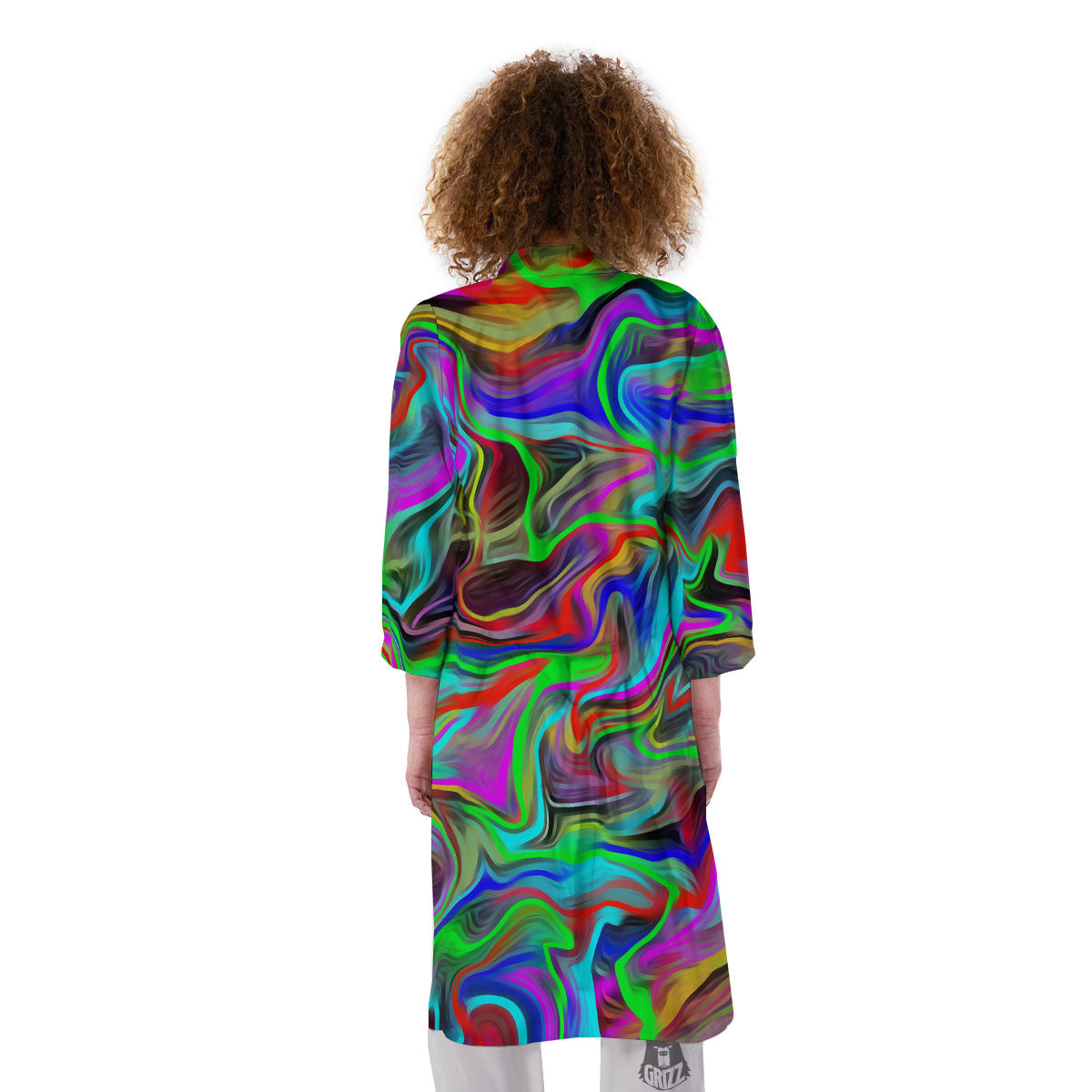 Psychedelic Trippy Neon Green Print Kimono-grizzshop