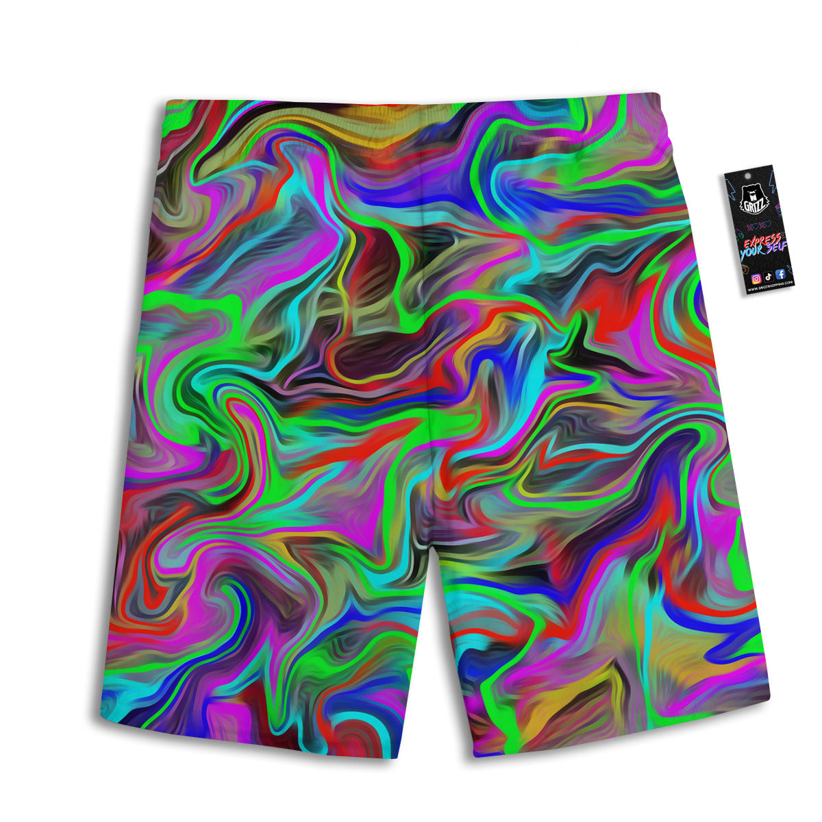 Psychedelic Trippy Neon Green Print Men's Athletic Shorts