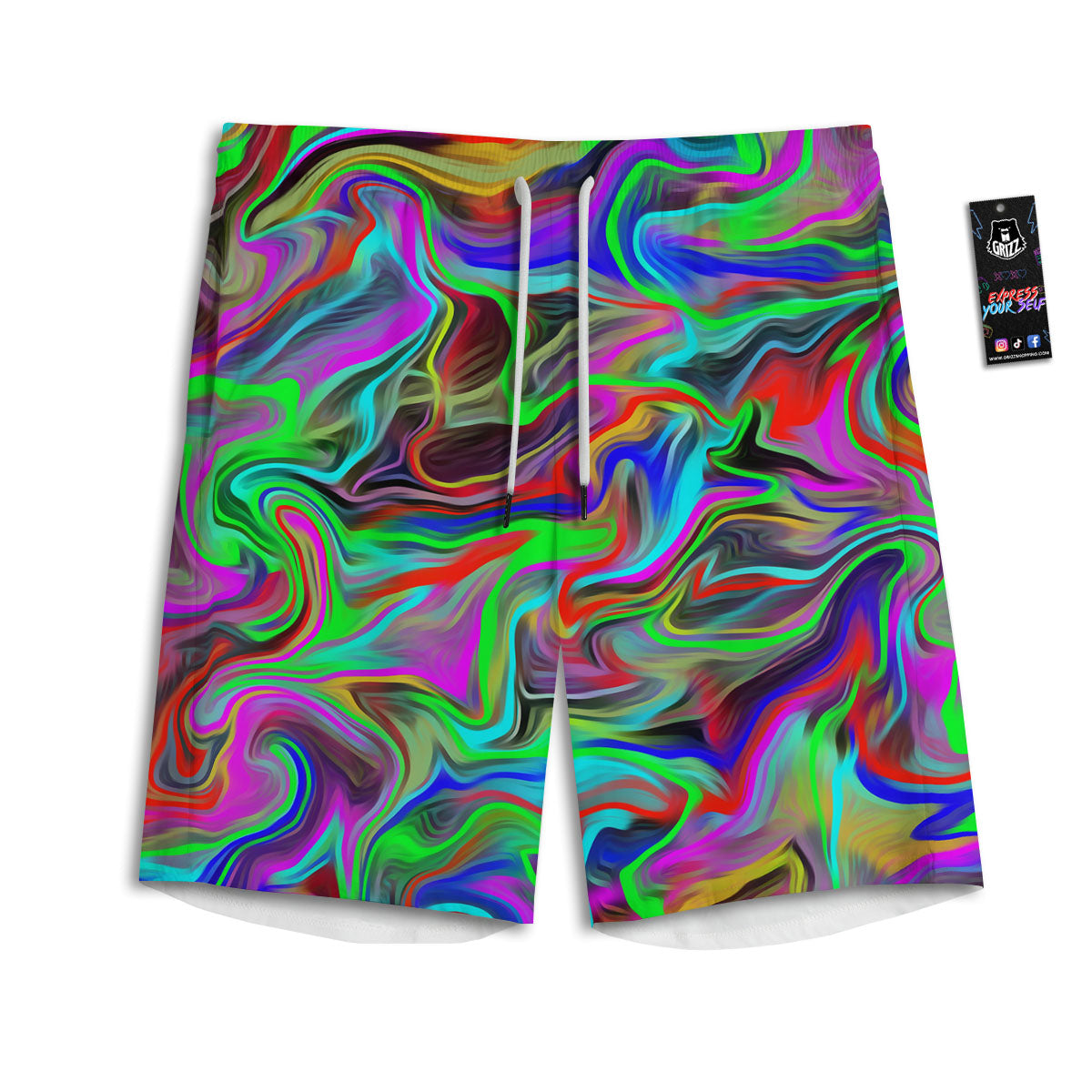 Psychedelic Trippy Neon Green Print Men's Athletic Shorts