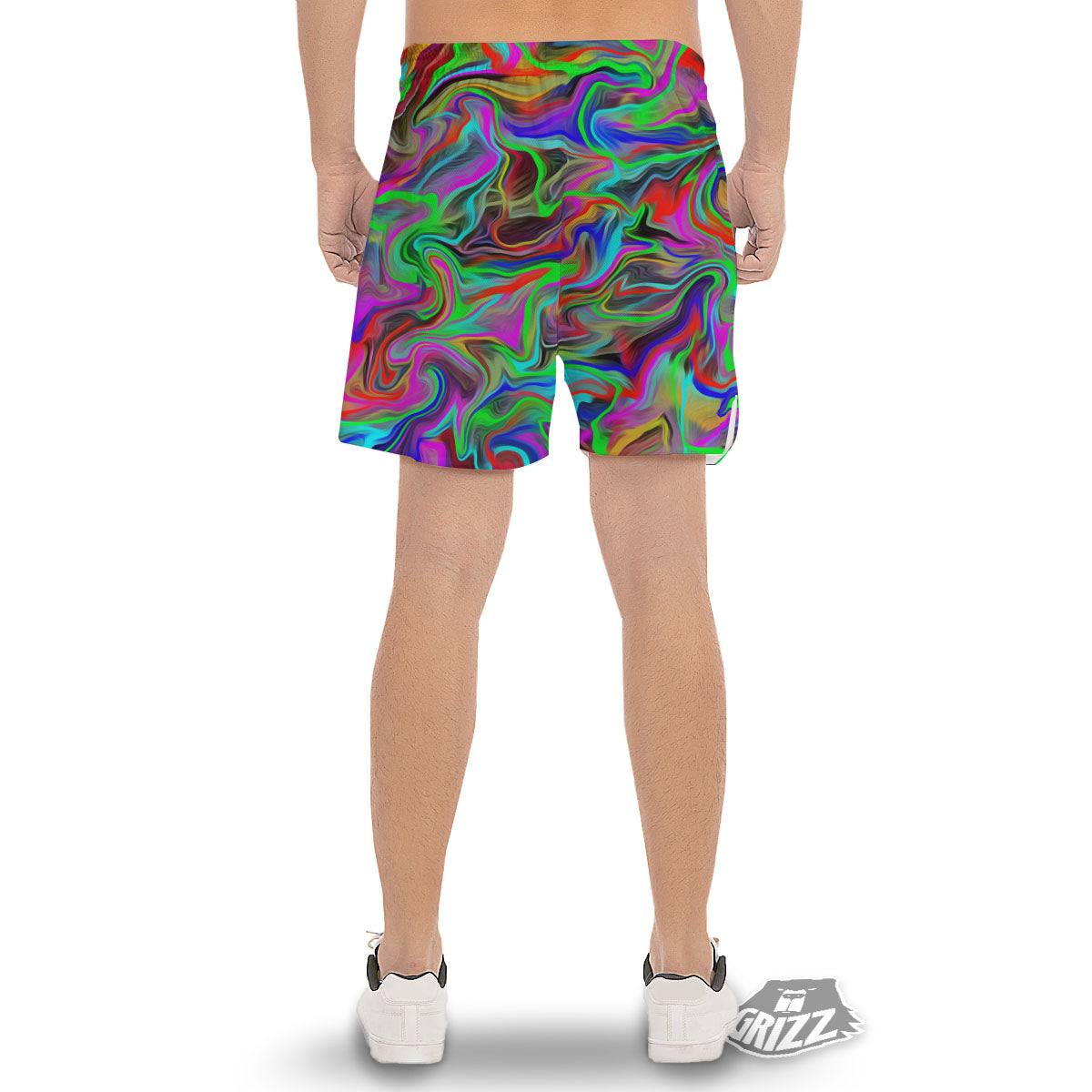 Psychedelic Trippy Neon Green Print Men's Gym Shorts-grizzshop