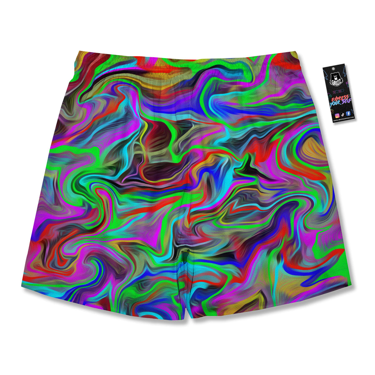 Psychedelic Trippy Neon Green Print Men's Running Shorts-grizzshop