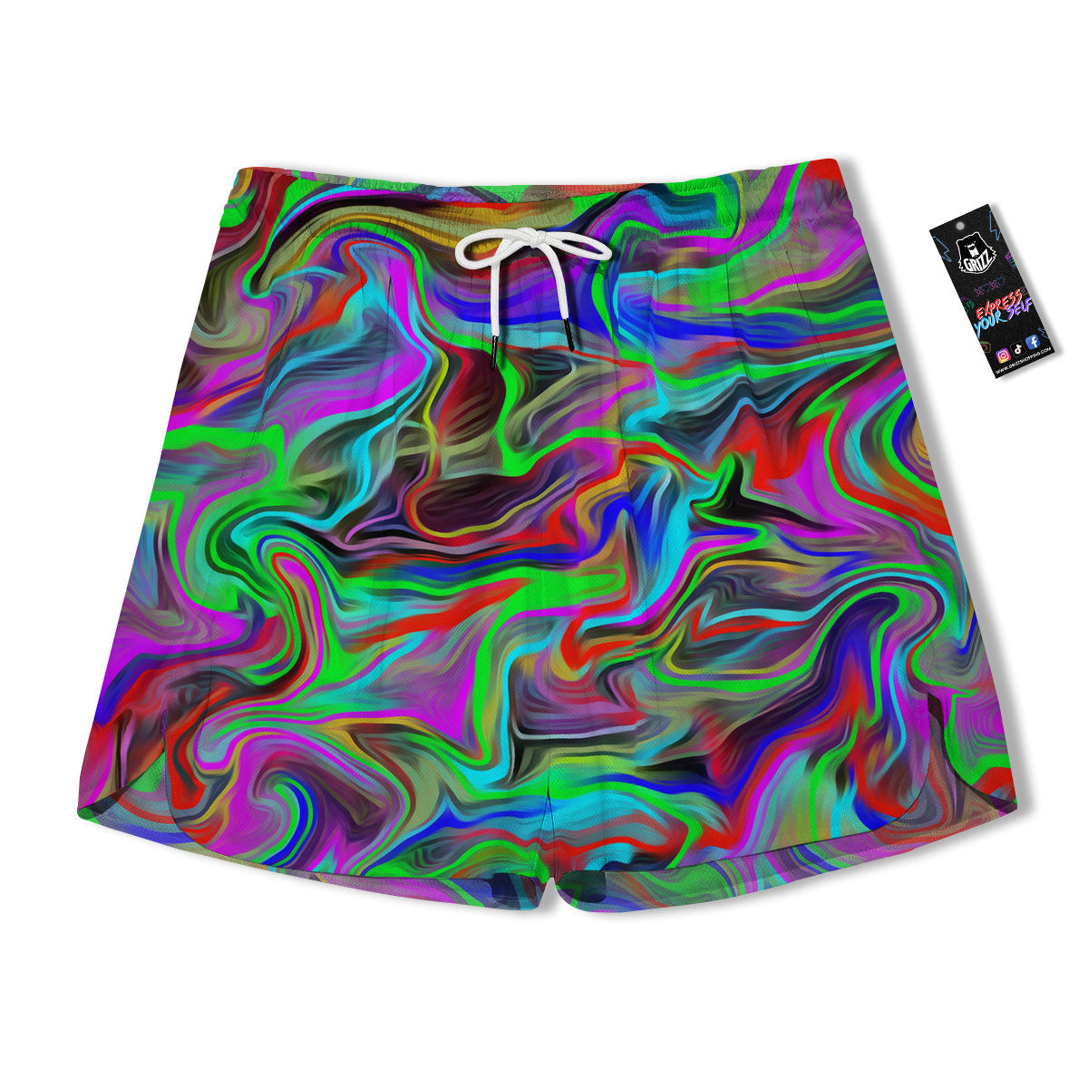 Psychedelic Trippy Neon Green Print Men's Running Shorts-grizzshop