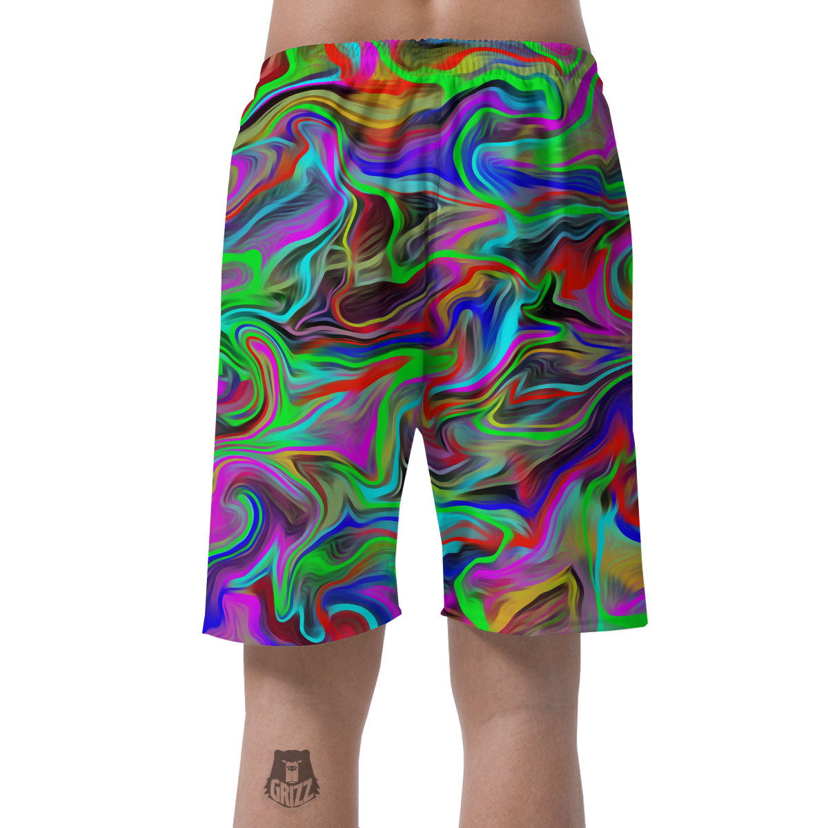 Psychedelic Trippy Neon Green Print Men's Shorts-grizzshop