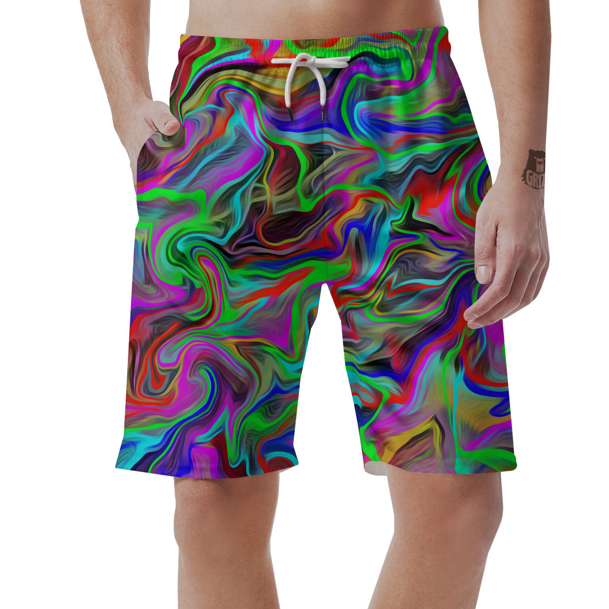 Psychedelic Trippy Neon Green Print Men's Shorts-grizzshop