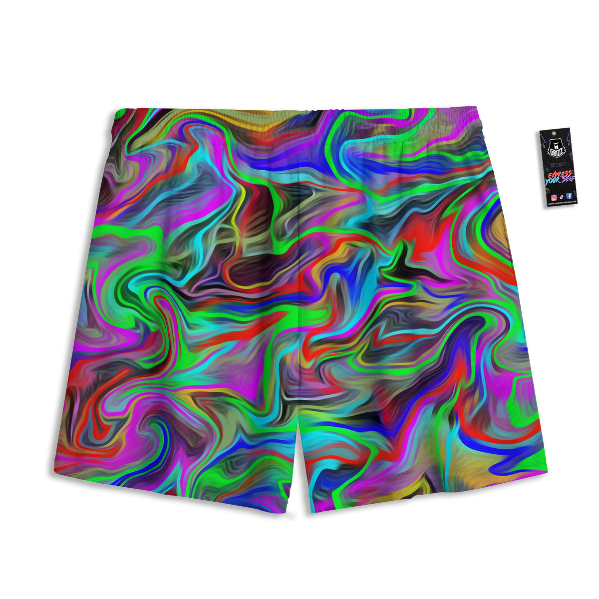Psychedelic Trippy Neon Green Print Mesh Shorts