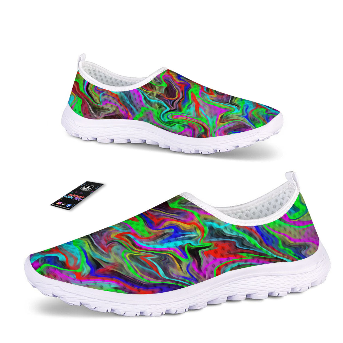 Psychedelic Trippy Neon Green Print Nurse Shoes-grizzshop