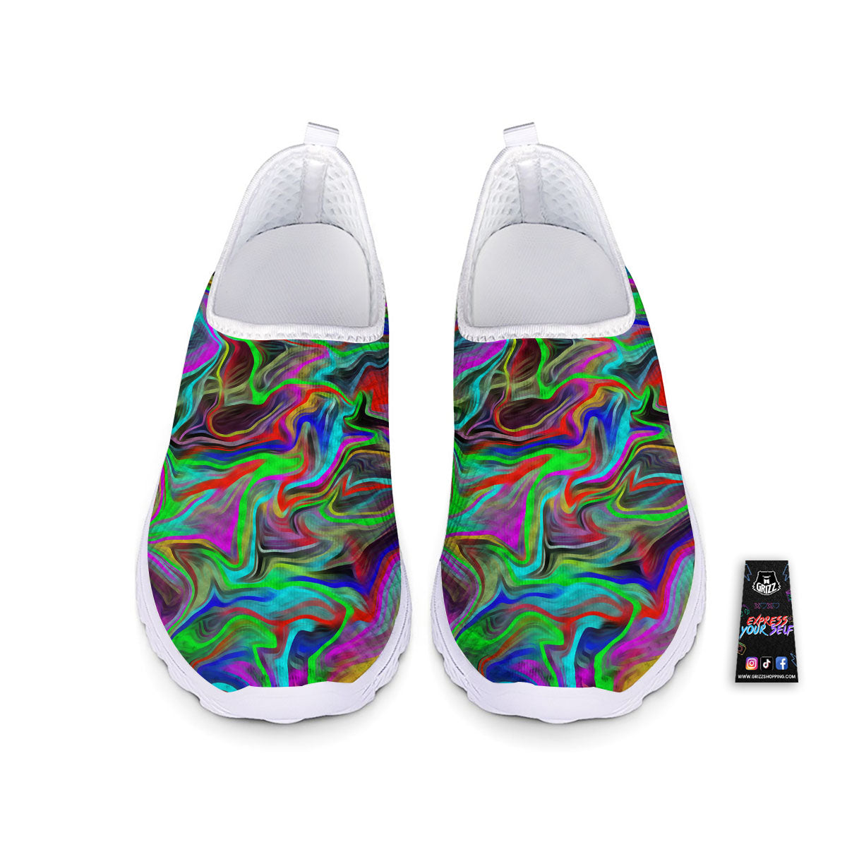 Psychedelic Trippy Neon Green Print Nurse Shoes-grizzshop