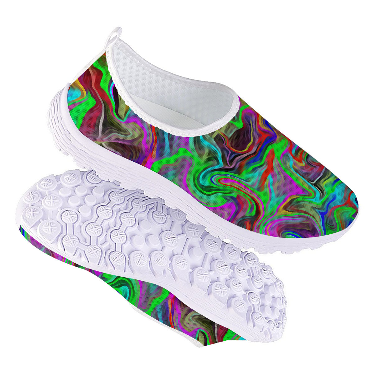Psychedelic Trippy Neon Green Print Nurse Shoes-grizzshop