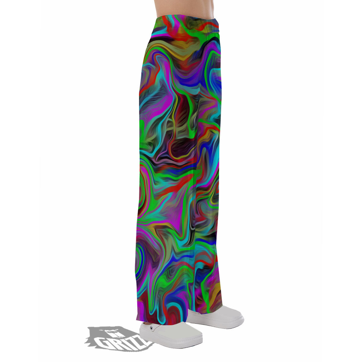Psychedelic Trippy Neon Green Print Pajama Pants-grizzshop
