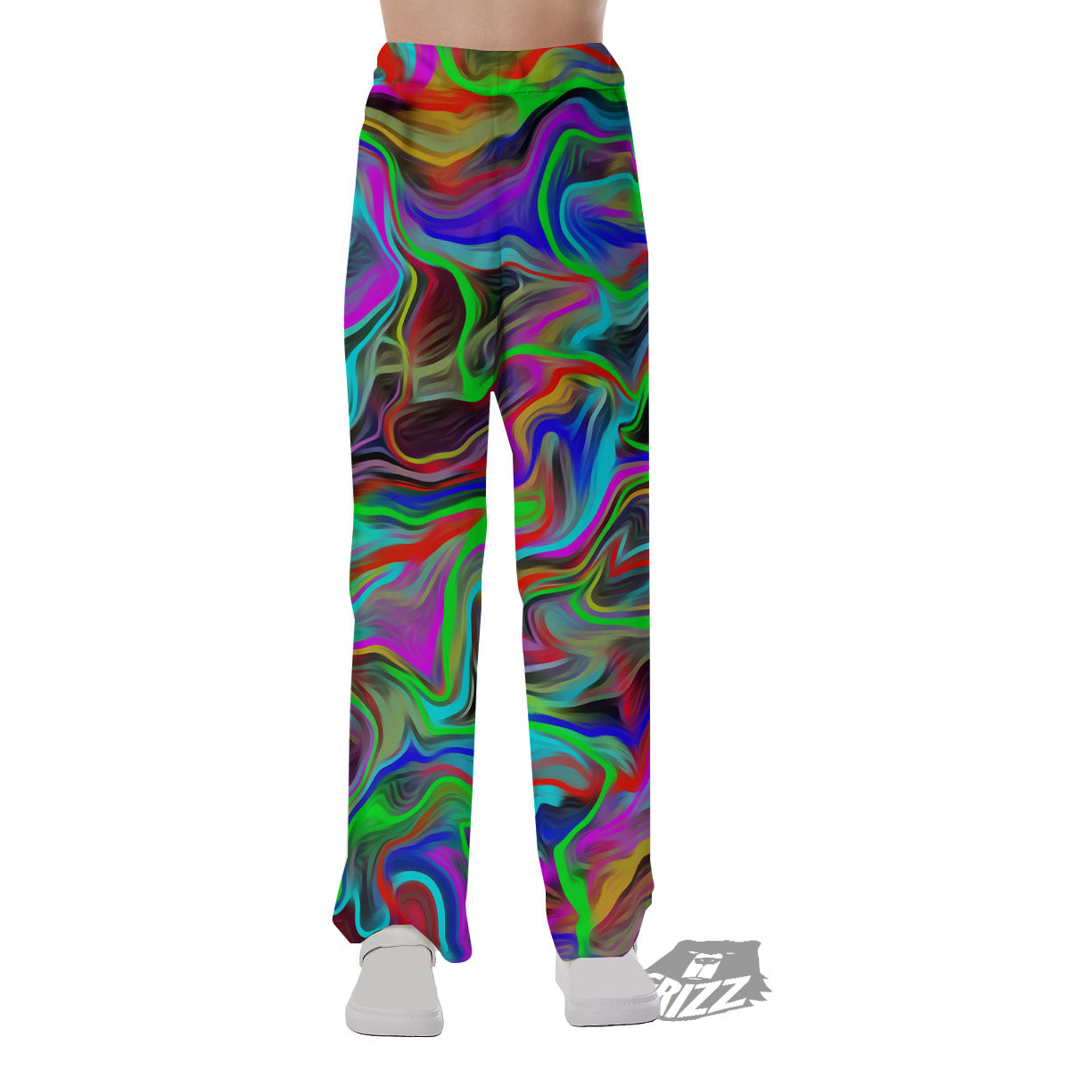 Psychedelic Trippy Neon Green Print Pajama Pants-grizzshop