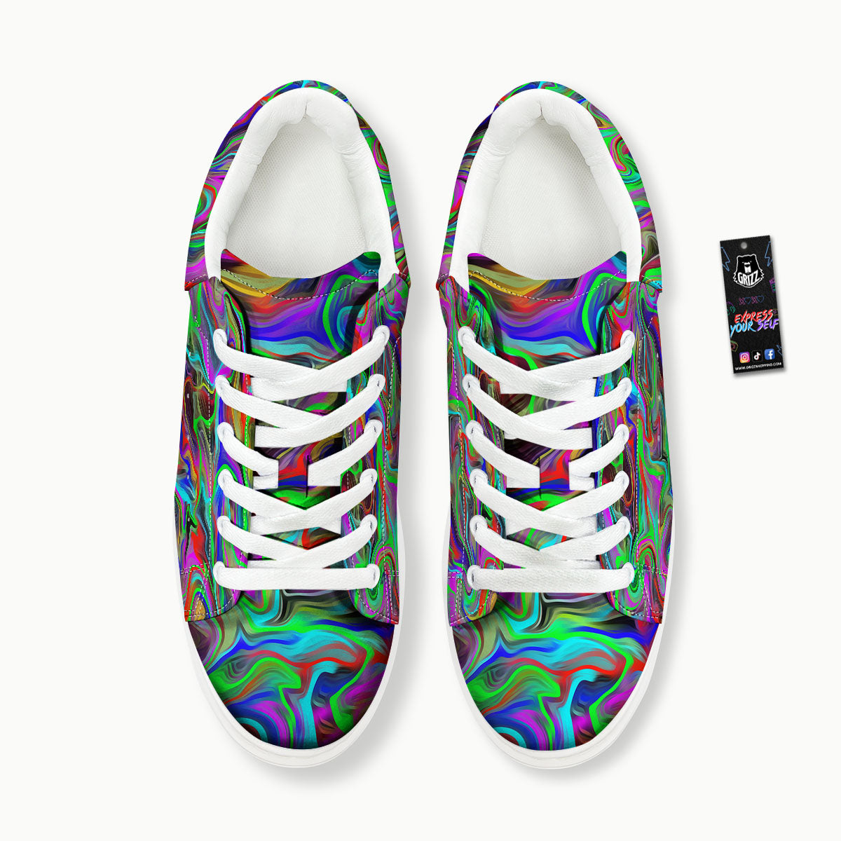 Psychedelic Trippy Neon Green Print Platform Shoes-grizzshop