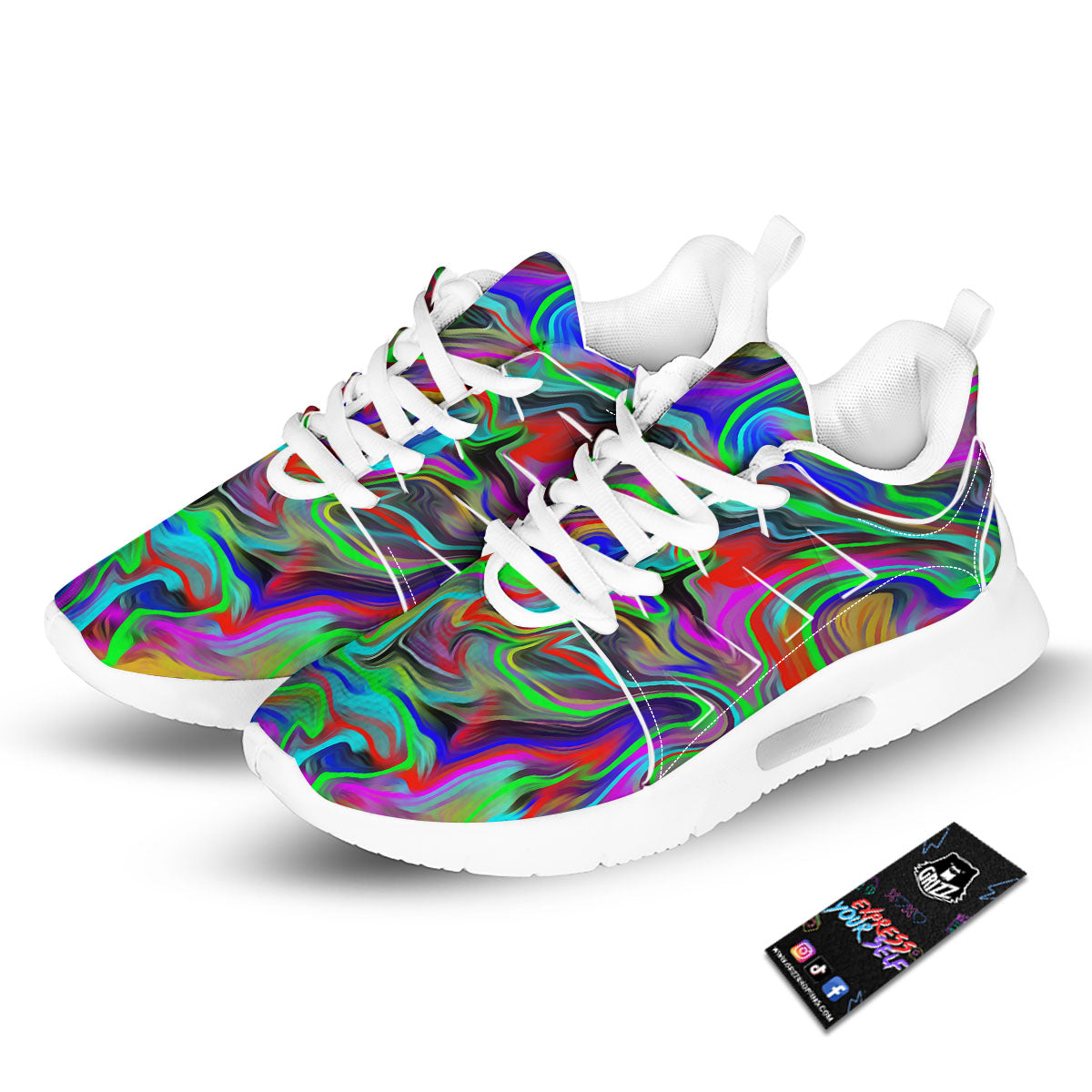 Psychedelic Trippy Neon Green Print Tennis Shoes-grizzshop
