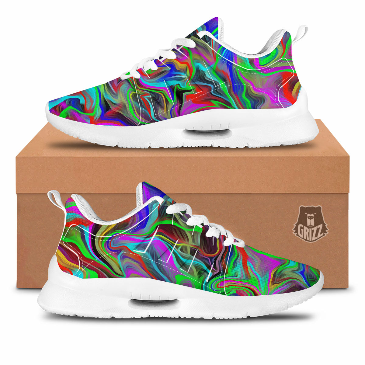 Psychedelic Trippy Neon Green Print Tennis Shoes-grizzshop